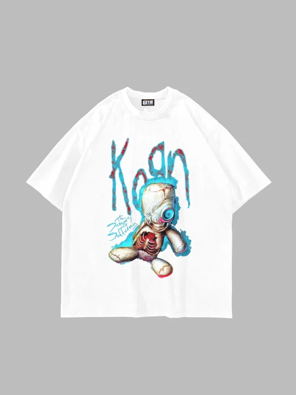 Korn Sos Doll Baskılı Oversize Unisex Beyaz Tshirt