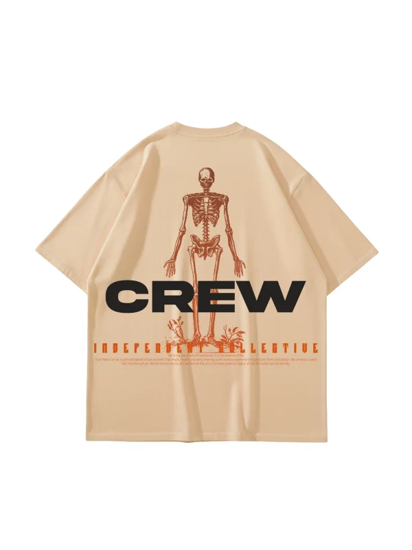 Krem Pure Pixel Crew Oversize Sırt Baskılı Unisex Tişört