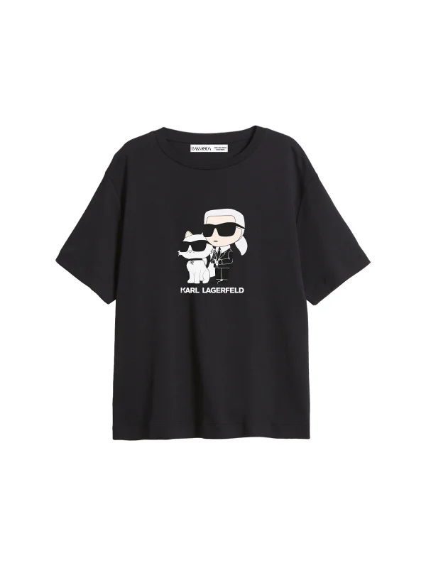 Krl Lagrfld Baskılı Relaxed Fit Siyah Kadın Tshirt