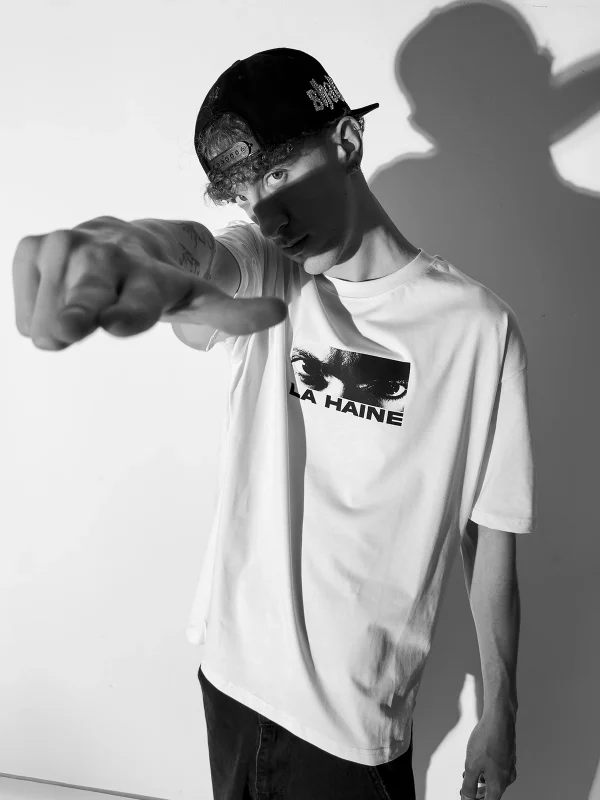 La Haine Baskılı Oversize Unisex Beyaz Tshirt