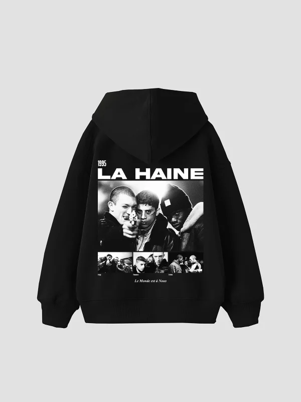 La Haine Baskılı Oversize Unisex Siyah Hoodie