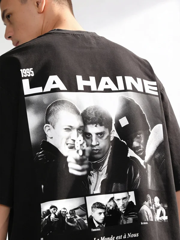 La Haine Baskılı Oversize Unisex Siyah Tshirt
