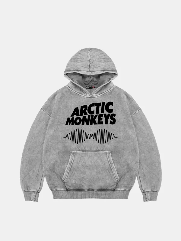 Arctic Monkeys Baskılı Oversize Unisex Yıkamalı Beyaz Hoodie
