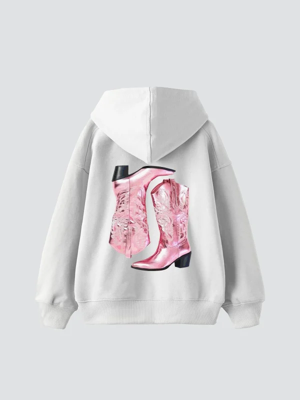 La Vie En Rose Baskılı Oversize Unisex Beyaz Hoodie