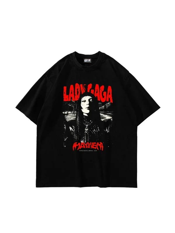 Lady Gaga Baskılı Oversize Unisex Siyah Tshirt