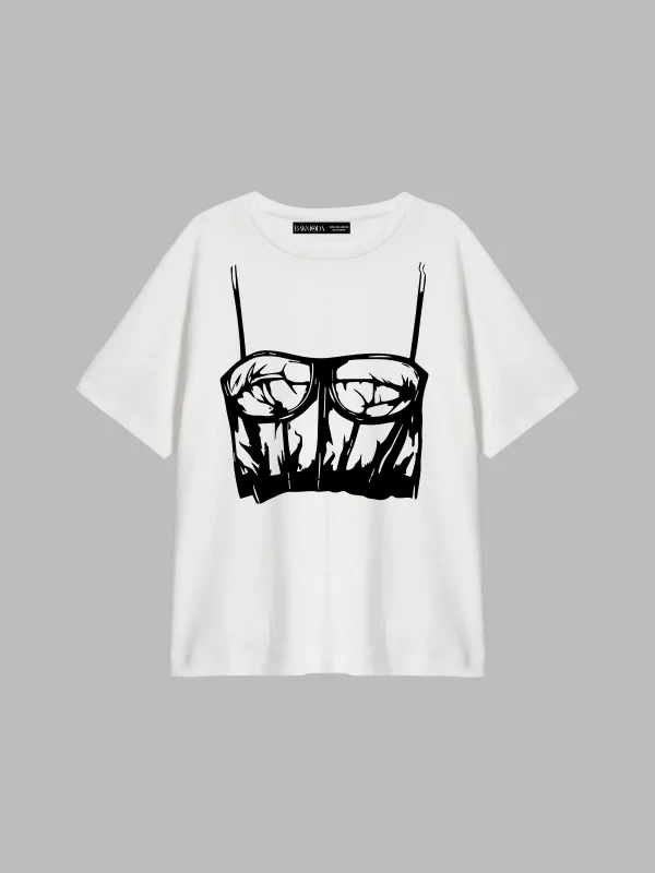 Leather Shine Baskılı Relaxed Fit Beyaz Kadın Tshirt