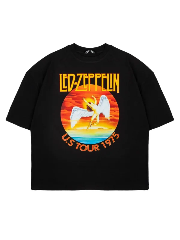 Led Zeppelin Baskılı Siyah Oversize Tshirt
