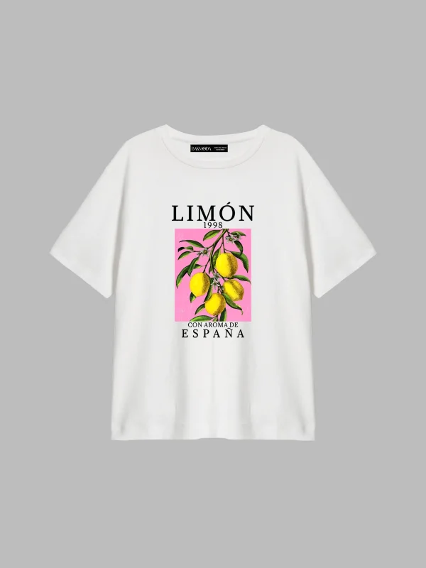 Lemon Baskılı Relaxed Fit Beyaz Kadın Tshirt