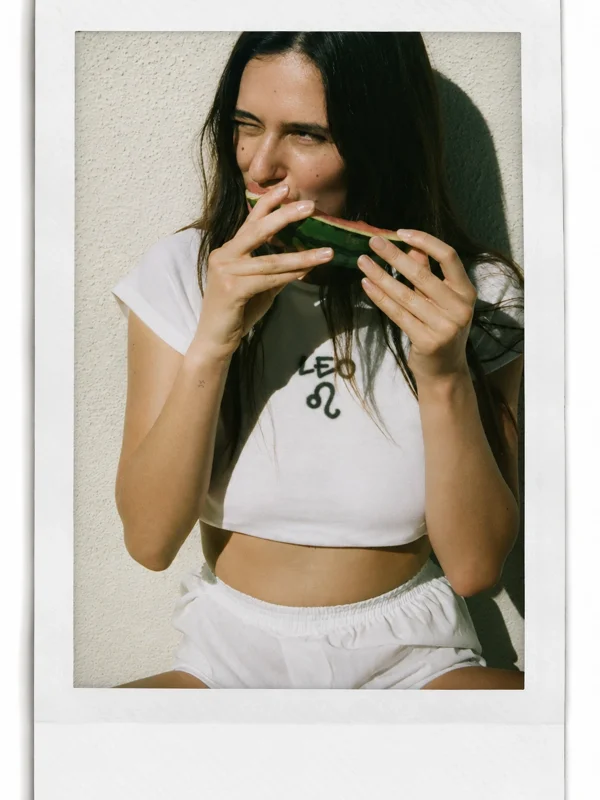 Leo Baskılı Beyaz Crop Top