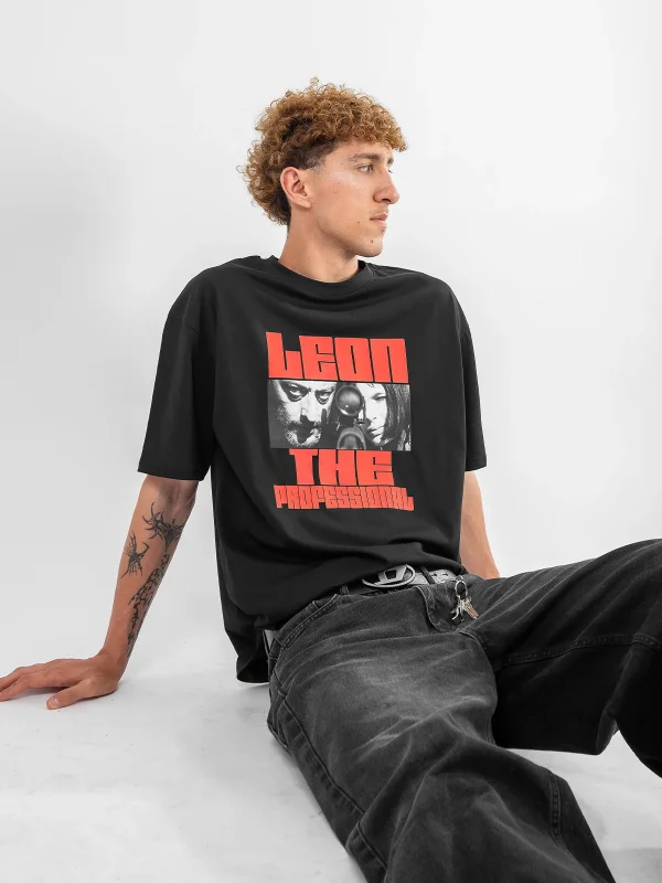 Leon The Professional Baskılı Oversize Unisex Siyah Tshirt