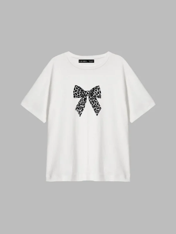 Leopar V2 Baskılı Relaxed Fit Beyaz Kadın Tshirt