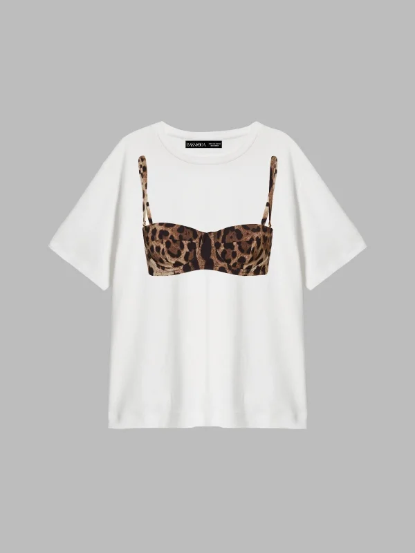 Leopard Bikini Baskılı Relaxed Fit Beyaz Kadın Tshirt