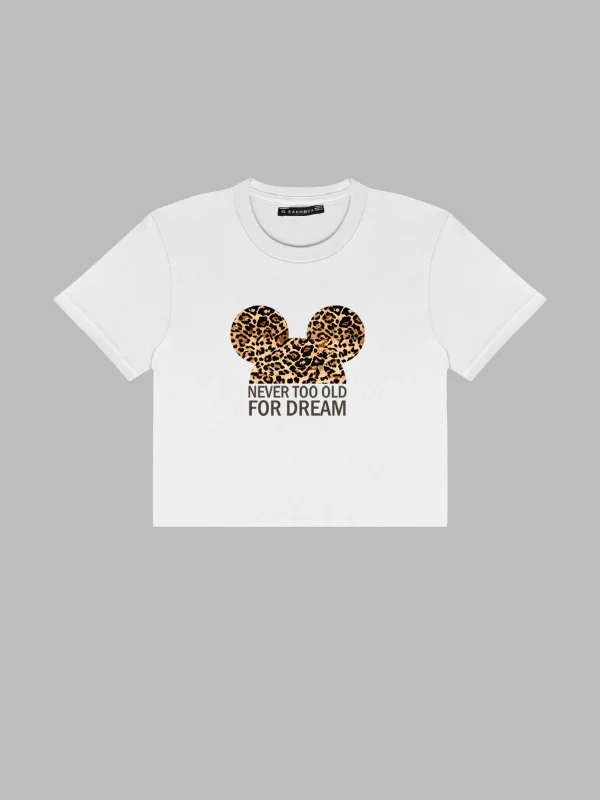 Leopard For Dream Baskılı Beyaz Crop Top