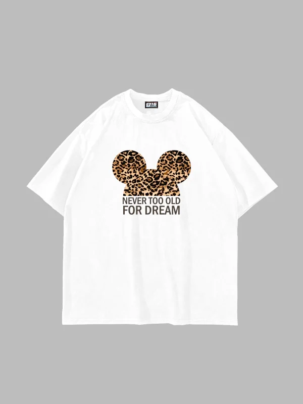 Leopard For Dream Baskılı Oversize Unisex Beyaz Tshirt
