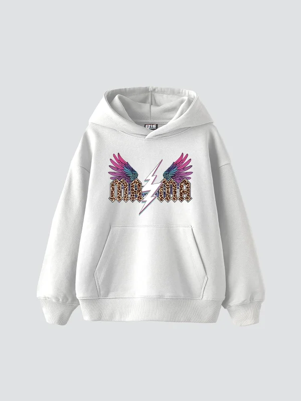 Leopard Mama Baskılı Oversize Unisex Beyaz Hoodie