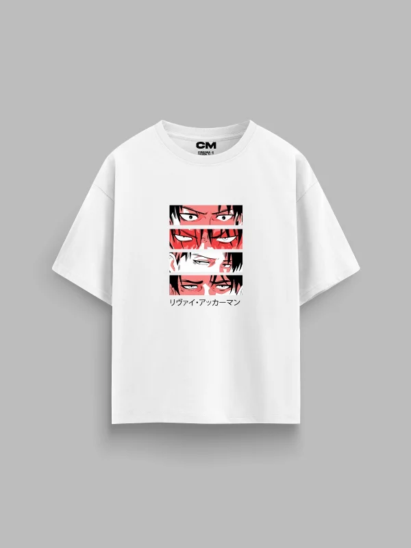 Levi Ackerman Baskılı Rahat Kalıp 30/1 Unisex Beyaz Tshirt