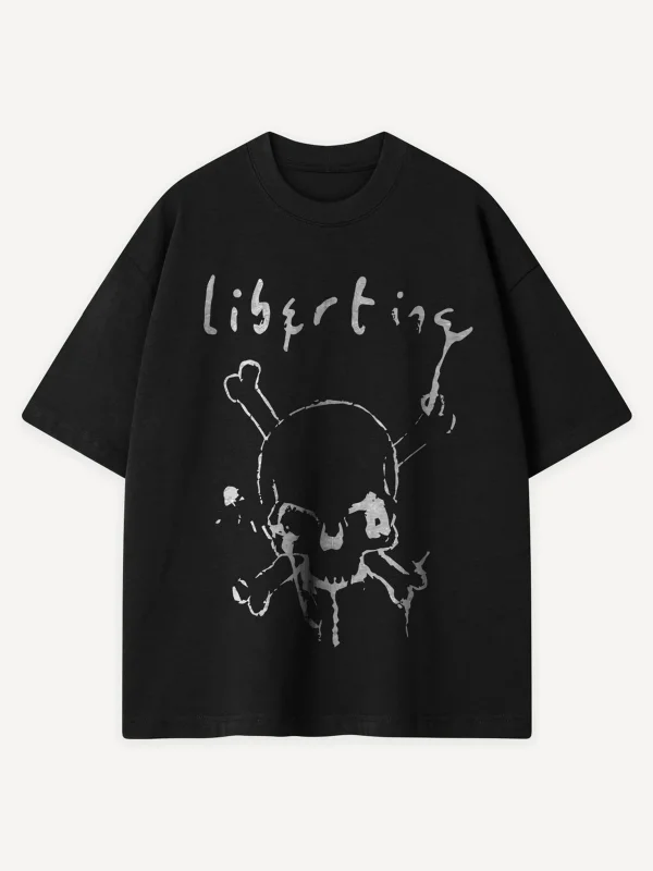Libertine Skull Baskılı Siyah Oversize Tshirt
