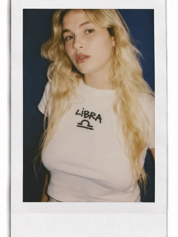 Libra Baskılı Beyaz Crop Top