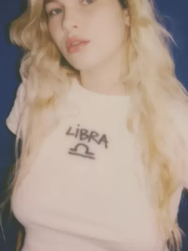 Libra Baskılı Beyaz Crop Top