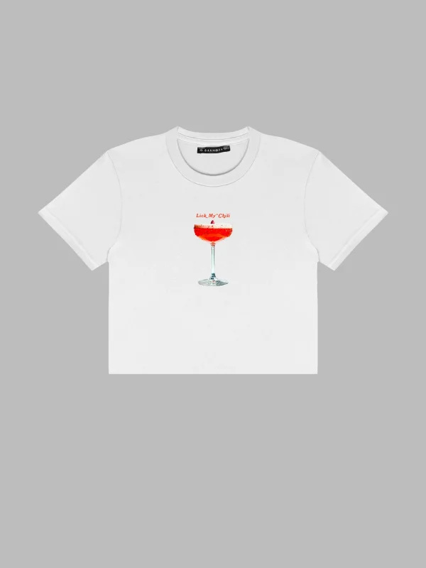 Lick My Chili Baskılı Beyaz Crop Top
