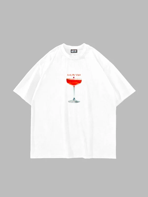 Lick My Chili Baskılı Beyaz Oversize Unisex Tshirt
