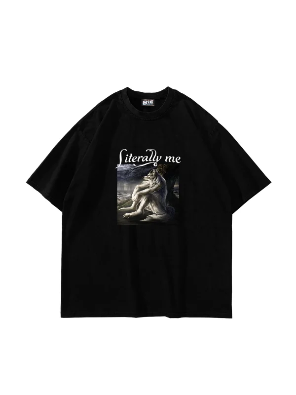 Literally Me Baskılı Oversize Unisex Siyah Tshirt