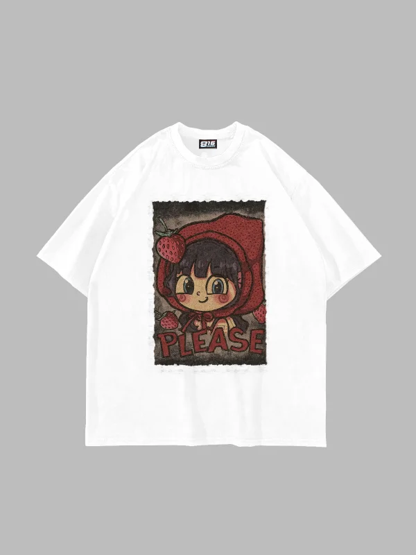 Little Red Riding Hood Baskılı Oversize Unisex Beyaz Tshirt