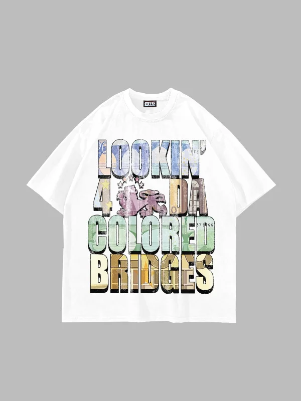 Lookin Colored Bridges Graphic Baskılı Beyaz Oversize Unisex Tshirt