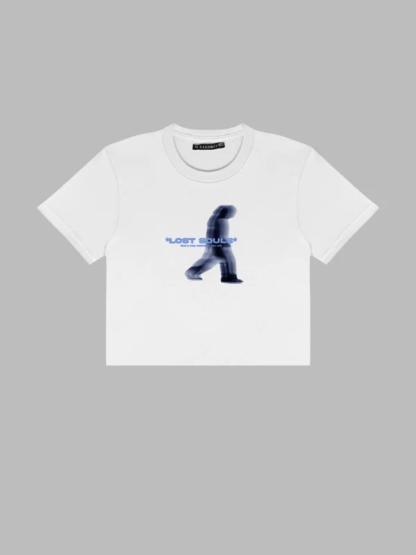 Lost Souls Baskılı Beyaz Crop Top