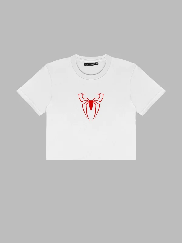 Spider Baskılı Beyaz Crop Top