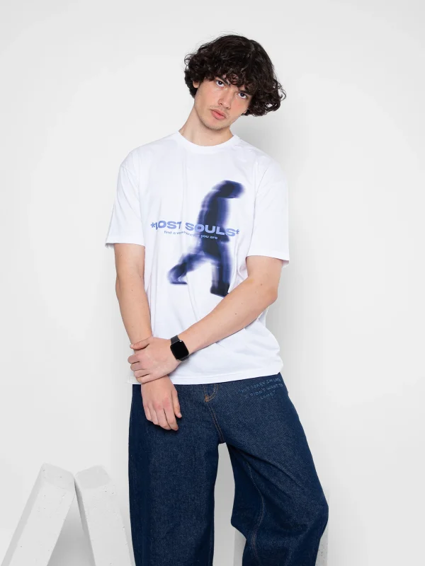 Lost Souls Baskılı Beyaz Unisex Oversize Tshirt