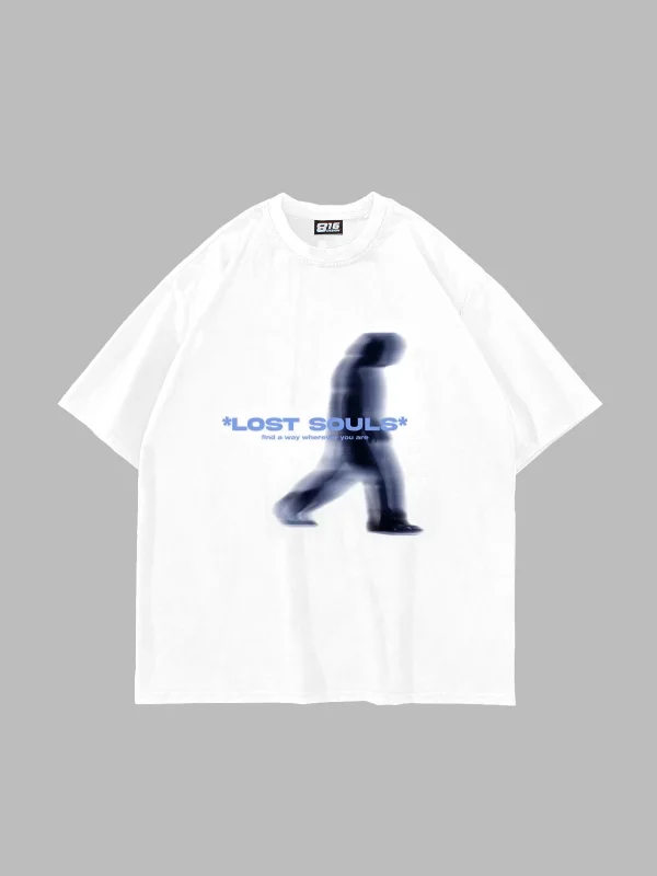 Lost Souls Baskılı Beyaz Unisex Oversize Tshirt