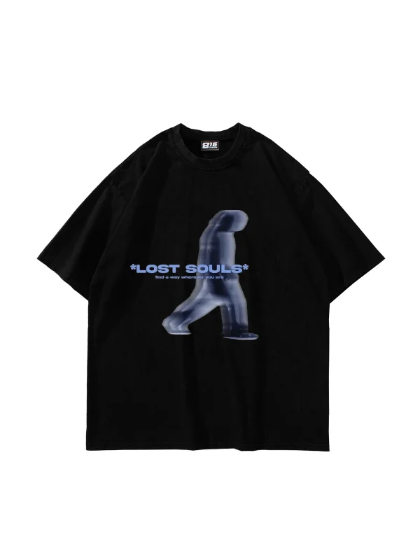 Lost Souls Baskılı Siyah Unisex Oversize Tshirt