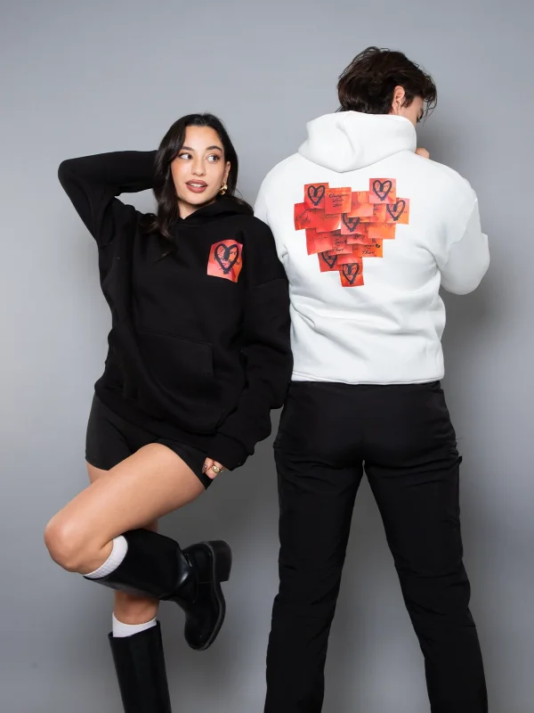 Love Baskılı Oversize Unisex Beyaz Hoodie