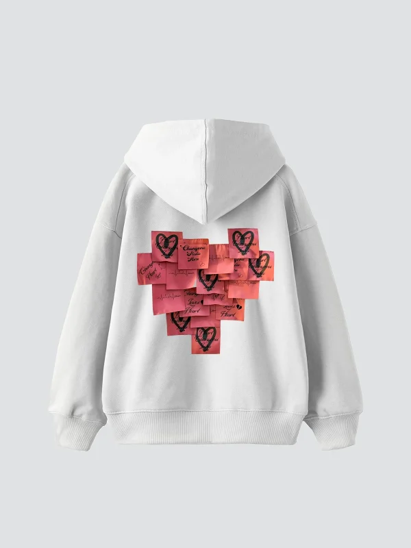 Love Baskılı Oversize Unisex Beyaz Hoodie