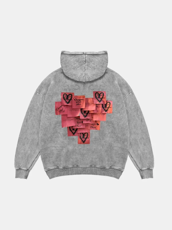 Love Baskılı Oversize Unisex Yıkamalı Beyaz Hoodie