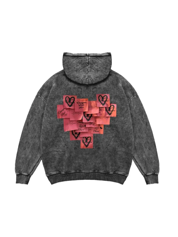 Love Baskılı Oversize Unisex Yıkamalı Siyah Hoodie
