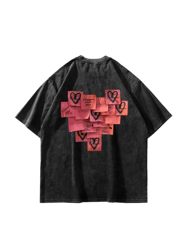 Love Baskılı Oversize Unisex Yıkamalı Siyah Tshirt