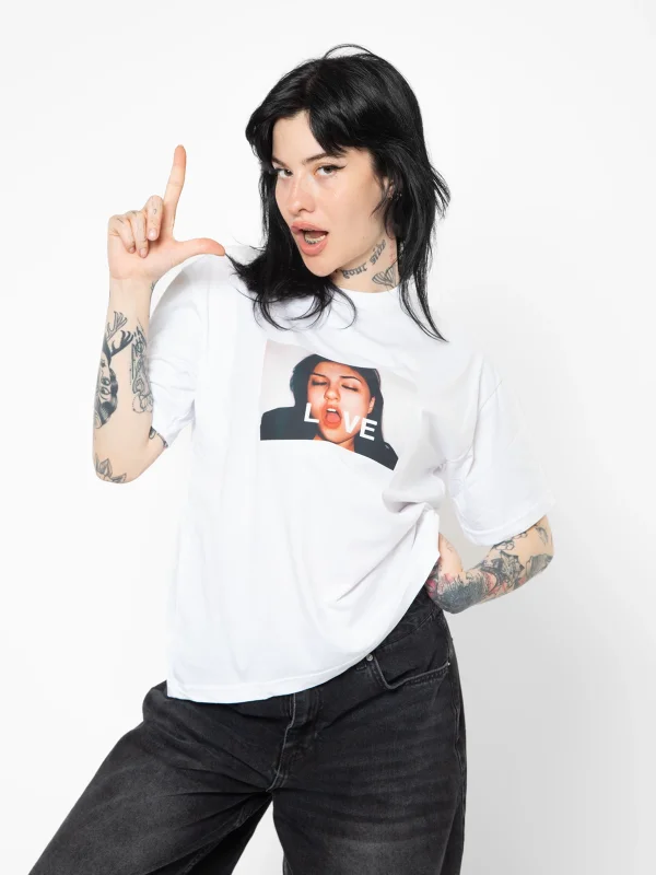 Love Photo Baskılı Relaxed Fit Beyaz Kadın Tshirt