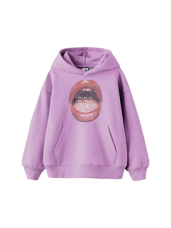 Love Your Self Baskılı Oversize Unisex Mor Hoodie