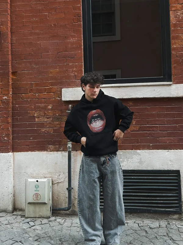 Love Your Self Baskılı Oversize Unisex Siyah Hoodie