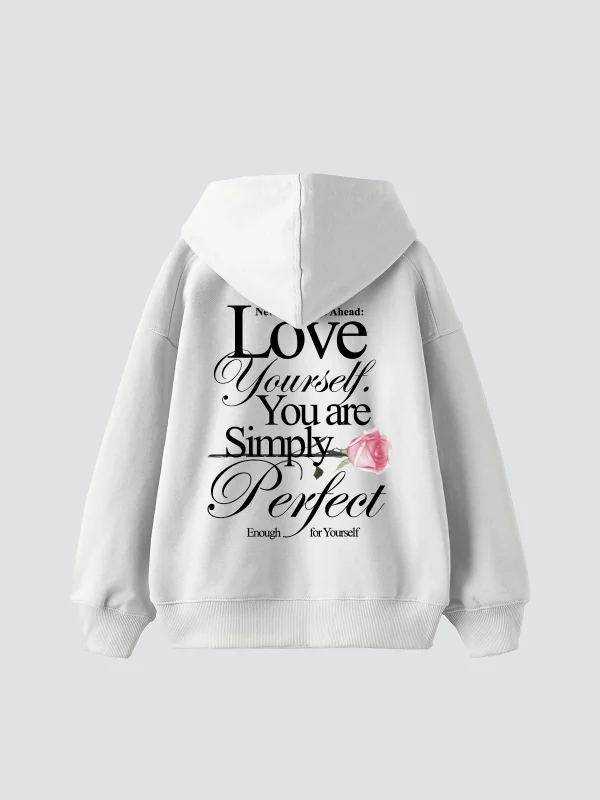 Love Yourself V2 Baskılı Oversize Unisex Beyaz Hoodie