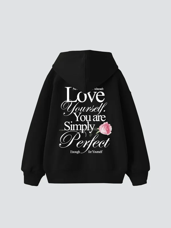 Love Yourself V2 Baskılı Oversize Unisex Siyah Hoodie