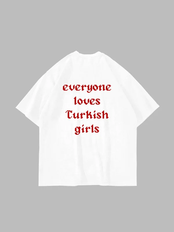 Loves Turkish Boys Baskılı Oversize Unisex Beyaz Tshirt