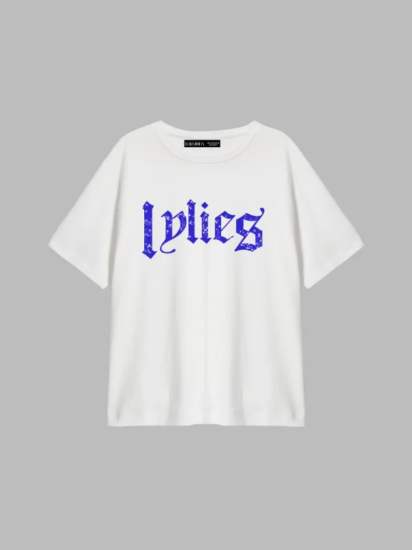 Lylie Mavi Taş Baskılı Relaxed Fit Beyaz Kadın Tshirt