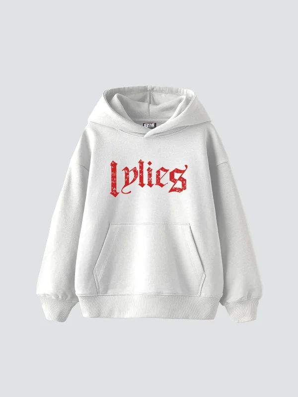 Lylies Kırmızı Taş Baskılı Oversize Unisex Beyaz Hoodie