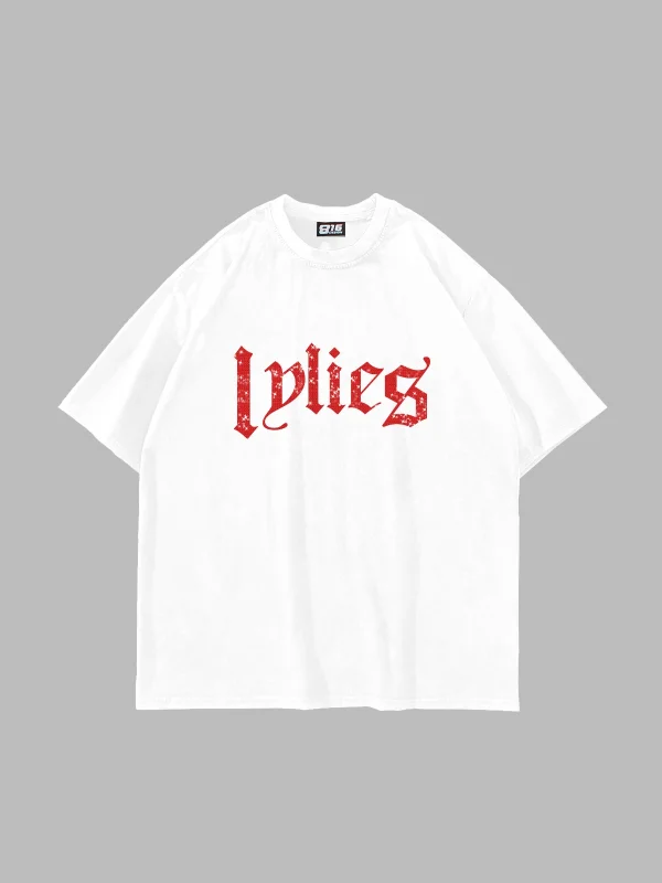 Lylies Kırmızı Taş Baskılı Oversize Unisex Beyaz Tshirt