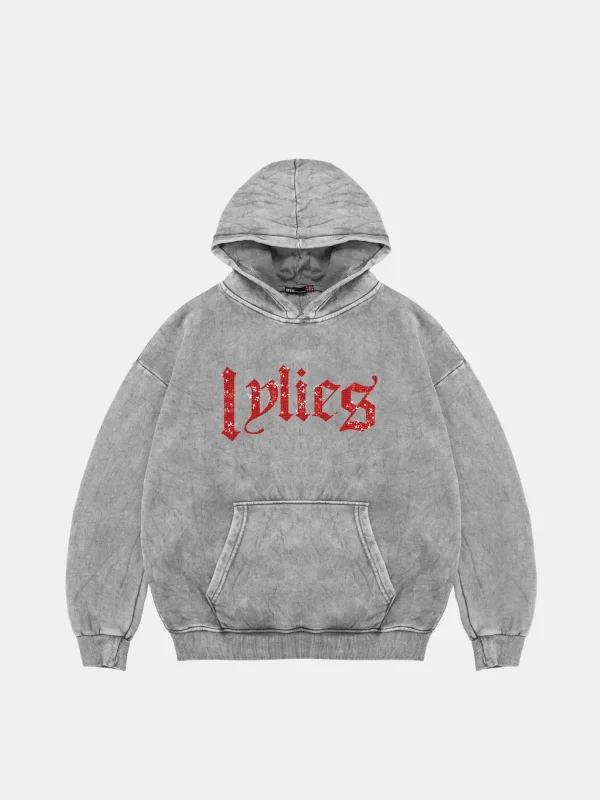 Lylies Kırmızı Taş Baskılı Oversize Unisex Yıkamalı Beyaz Hoodie