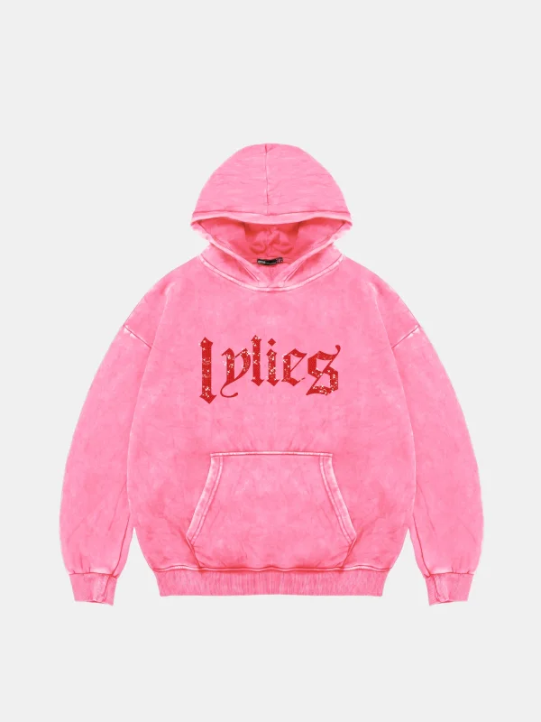 Lylies Kırmızı Taş Baskılı Oversize Unisex Yıkamalı Pembe Hoodie