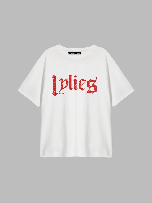 Lylies Kırmızı Taş Baskılı Relaxed Fit Beyaz Kadın Tshirt
